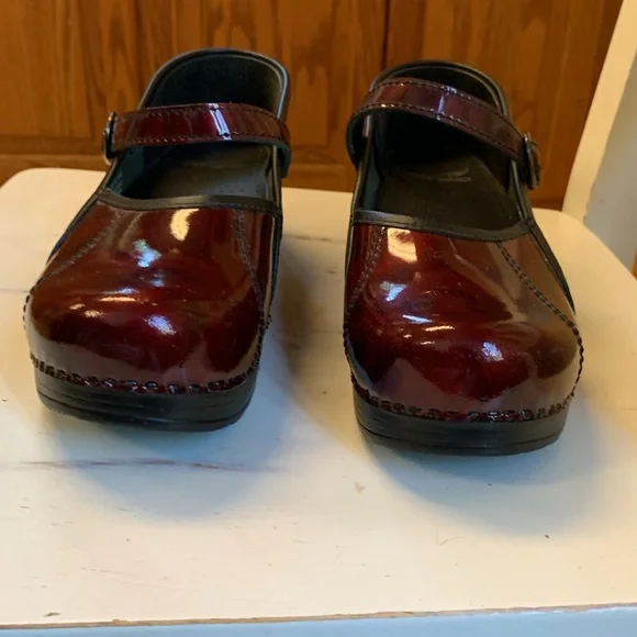 Dansko Deep Red Mary Jane Clog Shoes - Picture 3 of 8